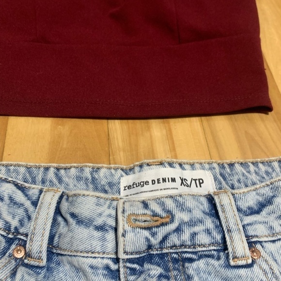 π Set π Top REVAMPED (burgundy) and a distress denim Skirt - size XS - Picture 2 of 7